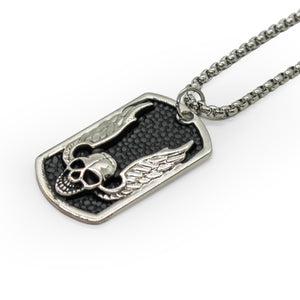 Pirate Skull Black Enamel Dog Tags Stainless Steel Necklace Pendant