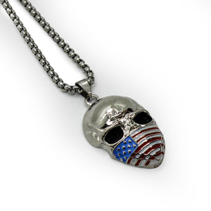 American Flag Skull Polished Stainless Steel Necklace Pendant