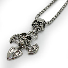 Load image into Gallery viewer, Double Skull Iron Cross Stainless Steel Necklace Pendant