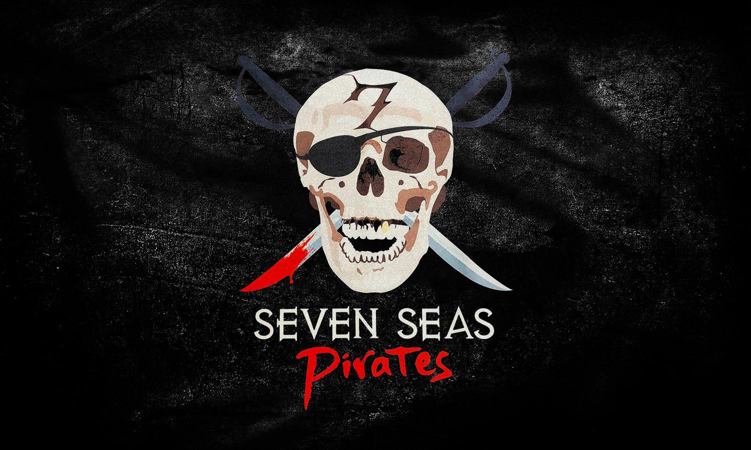 Seven Seas Pirate Flag - Skull and Crossbones Black Background