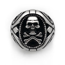 Load image into Gallery viewer, Seven Seas Pirates Skull And Crossbones Steel Black Ring (US Size 10 R195)