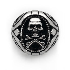 Seven Seas Pirates Skull And Crossbones Steel Black Ring (US Size 10 R195)