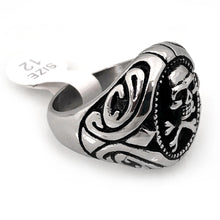 Load image into Gallery viewer, Seven Seas Pirate Skull And Crossbones Steel Black Ring (US Size 8 to 13 R195)